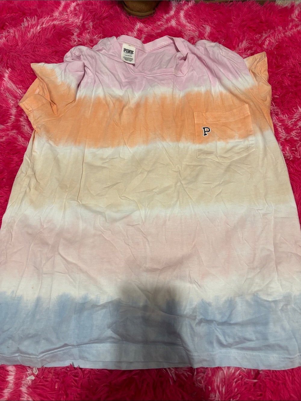 PINK Victoria's Secret Tie-Dye Pocket Tee in Pink, Orange & Blue